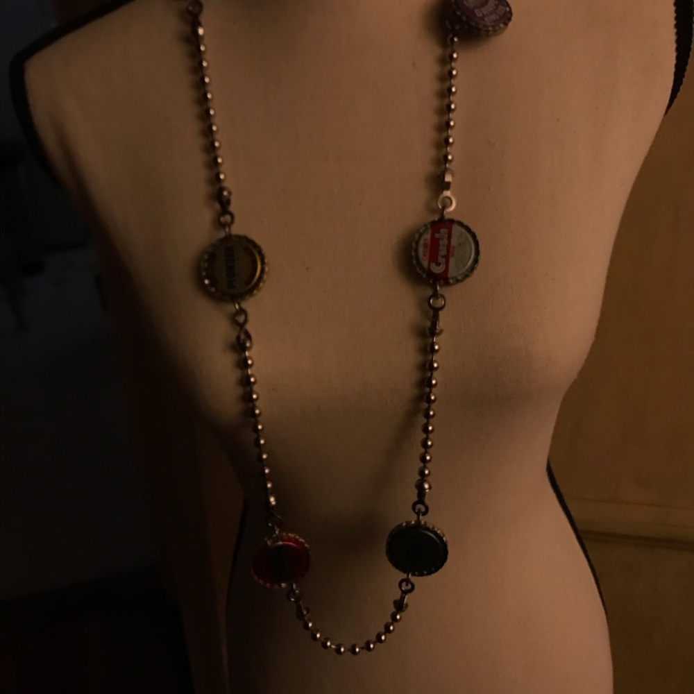Necklace/belt.  Antique bottle caps & Swvski cryst - Picture 3 of 8